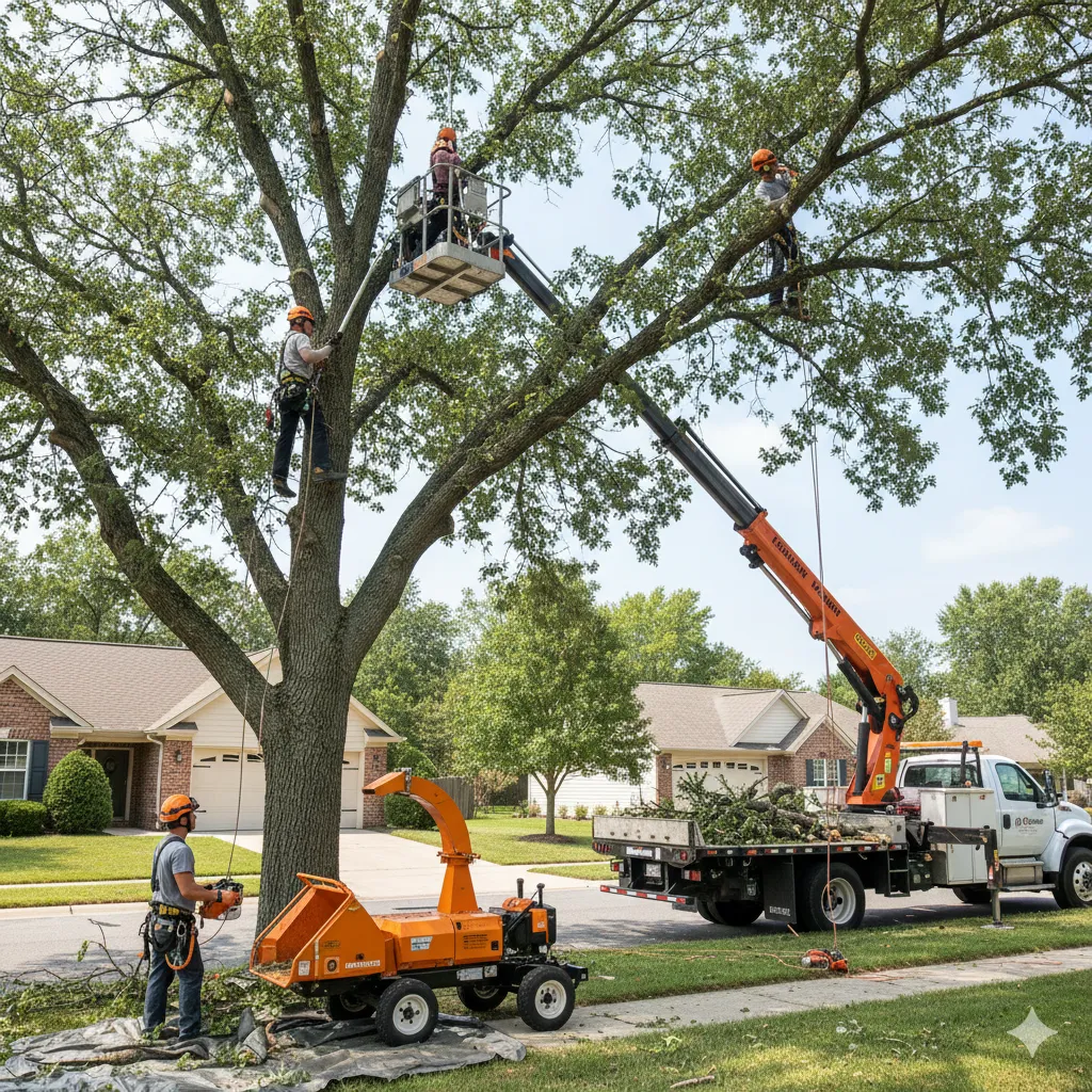 Professional tree pruning service with modern equipment